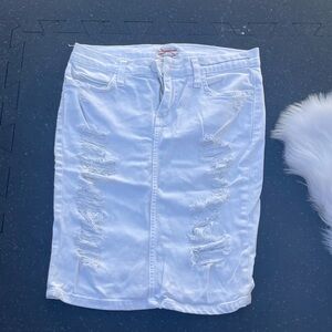 Current/Elliott Distressed White Denim Pencil Skirt